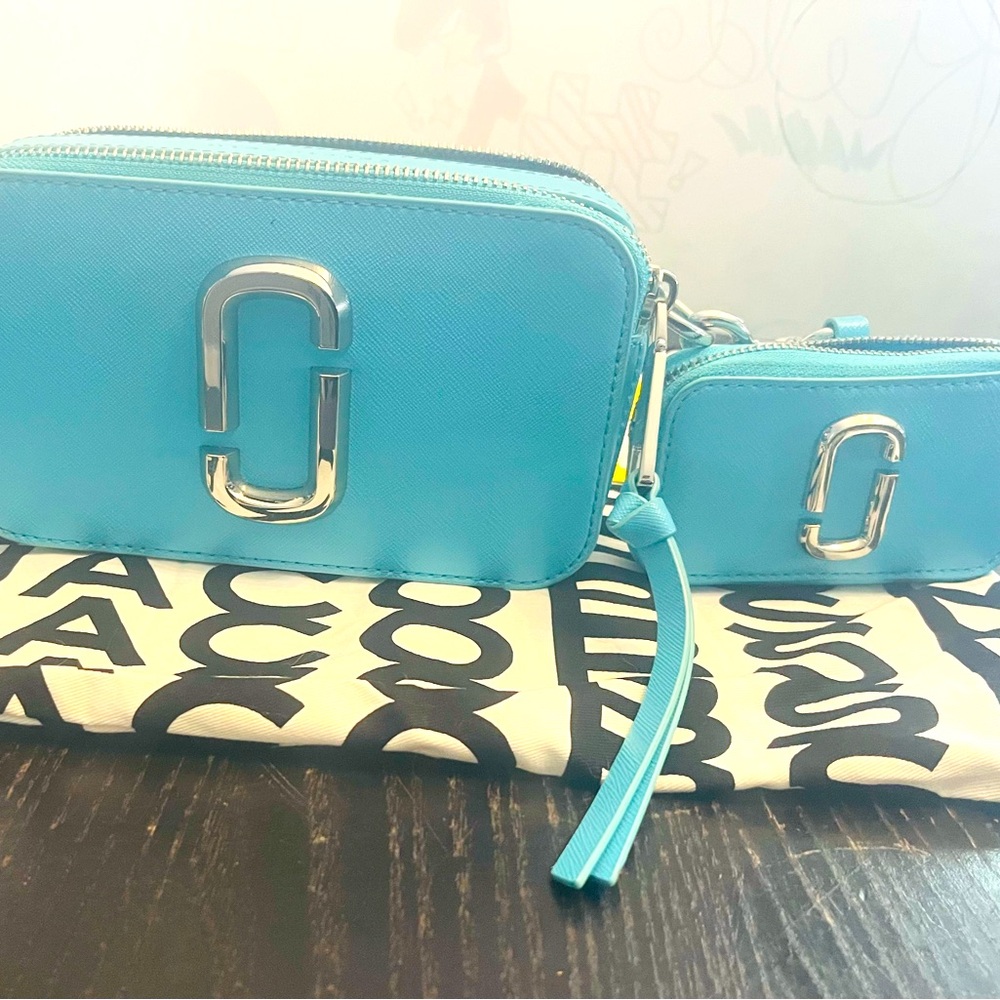Marc Jacobs Turquoise Double Camera Crossbody with Logo Hardware